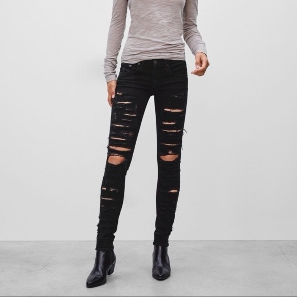 Rag & Bone Thrasher Distressed Black Skinny Jeans